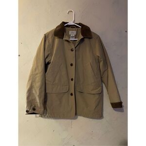 Vintage LL Bean Jacket Women’s XS Petite Tan Brown Chore Coat Corduroy Collar &